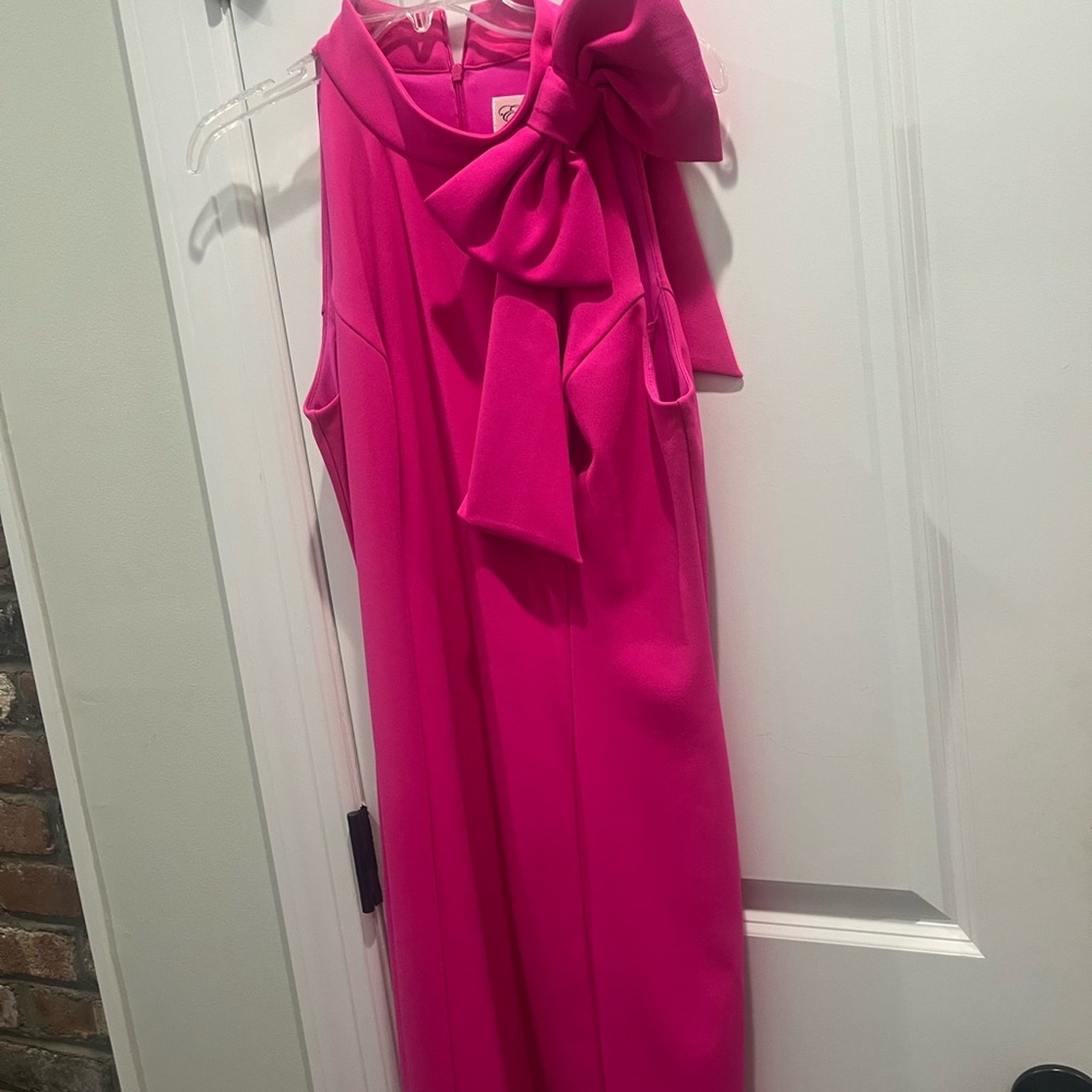 Eliza J Bright Fuchsia Sleeveless Dress with Statement Bow